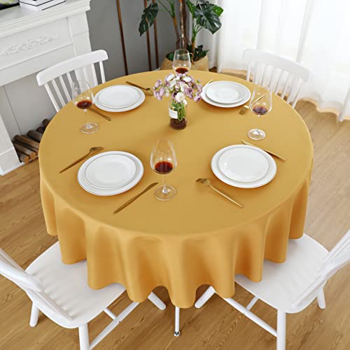 Folins&Home Gold Round Tablecloth 60 Inch Waterproof Heavy Duty Wrinkle Free Polyester Fabric Table Cloth, Spillproof Washable Table Cover For Parties, Camping, Picnic, Banquet, Indoor And Outdoor Use #TOP6