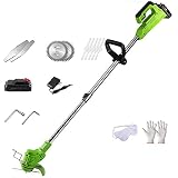 Cortadora Hilo Eléctrica Bordeadora,Cortadora Césped Inalámbrica 48 V 10000 Mah con Pilas y 3 Cuchillas Especies Cortacésped Ángulo Ajustable para Césped, Verde 48V,One Power