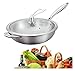 wok Acier inoxydable wok potan à fond plat 32cm pas de revêtement sans rouille sans rouille de fumée huileuse cuisinière à induction cuisinière à gaz