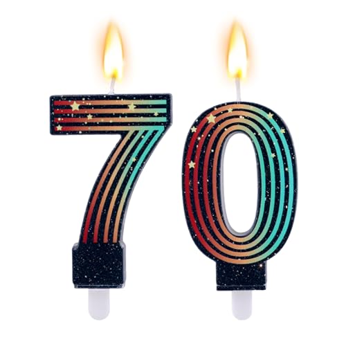 Goktvai 2pcs Birthday Candles Colorful Retro-Themed Number Candle Cool Vintage Theme Party Decoration Supplies Suitable for Birthday & Anniversary Cake Decoration (Number 70)
