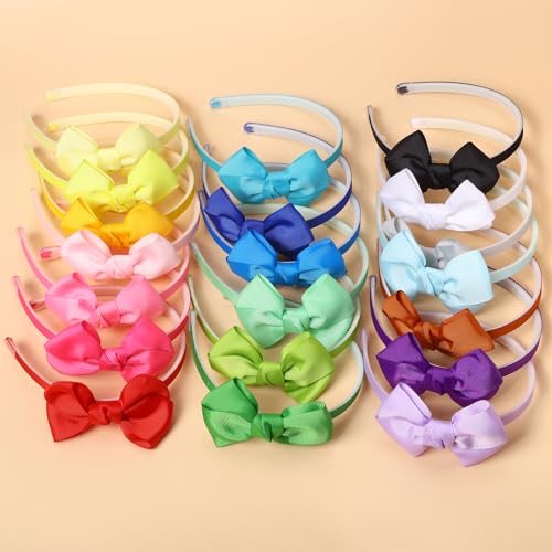 Grosgrain Ribbon Headbands with Bows for Toddler Girls and Babies, Includes Hair Hoops (20Pcs Hair Accessories)2