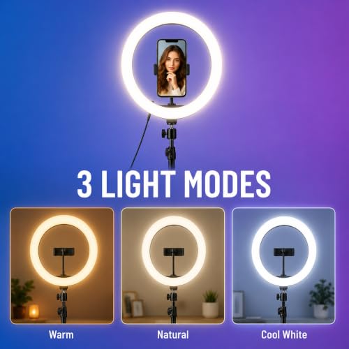 Image of 10 Inch LED Ring Light with 7ft Adjustable Tripod Stand & Mobile Holder