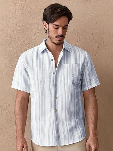 Image of Lymio Men Shirt || Striped Shirt for Man || Half Sleeve || Summer Style (Packs Also Available) (Lilen-Strip)