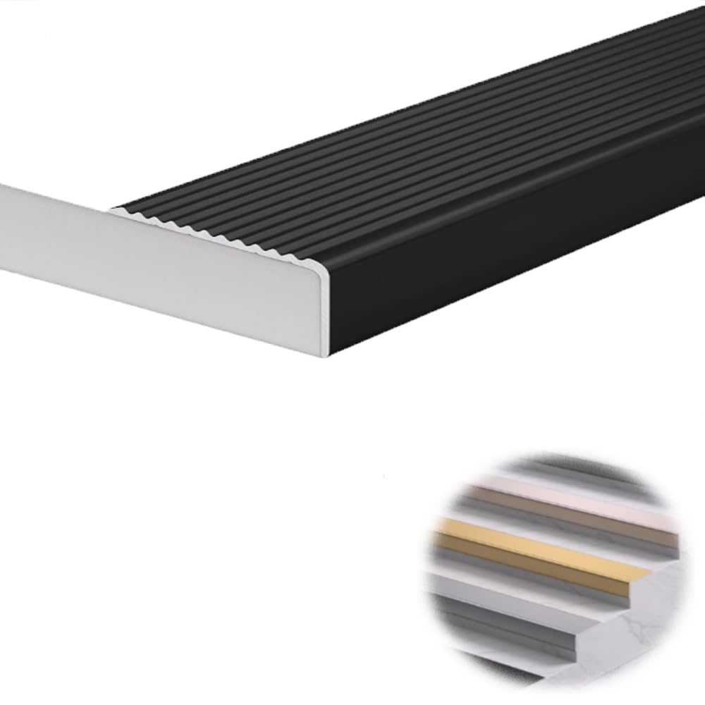 Profilo di Protezione Antiscivolo in Metallo per Bordi di Scale, 20 cm, Nero, pe20 cm, Nero, per Bordi di gradini sicuri. Design Antiscivolo Durevole, Ideale per Uso Domestico e Commerciale.