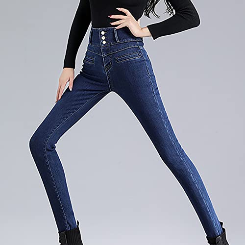 Bmkbwo High Waist Jeans For Women,Fleece Sherpa Lined Skinny Jeans Slim Fit Stretchy Jeggings Winter Warm Thermal Denim Pants Blue #TOP5