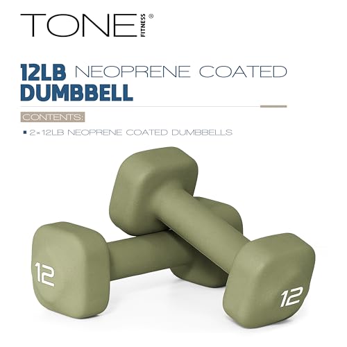 Tone Fitness Neoprene Dumbbell Weight Pairs with Anti-Roll Square Head | Multiple Options