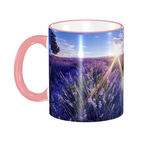ラベンダー柄 マグカップ コーヒーカップ Pink 陶器 朝食カップ ティーカップ 耐熱マグ 保温 耐冷 おしゃれ 大きい ミルクコップ 330ml 雑貨 家庭用 プリント贈り物