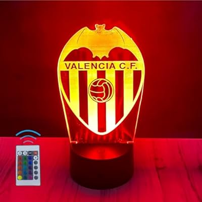 Riscko Lampara 3D Futbol Juguete de luz nocturna 3D, adecuado para la decoración del hogar de la habitación de los niños 16 cambios de color con control táctil y con mando (Valencia C.F.) | Ya disponible en tu tienda friki favorita! En mundofriki.es!