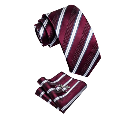 Image of YourTies Striped Ties for Men Classic Woven Silk Necktie with Handkerchief Cufflinks Set Formal Business Party Wedding