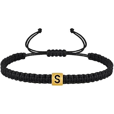 VIBILIA Initial Bracelets for Women Men Woven Rope Braided Letter Bracelet Gold 26 Alphabet Handmade Adjustable Black String Bracelet Jewelry Gifts - S Cover
