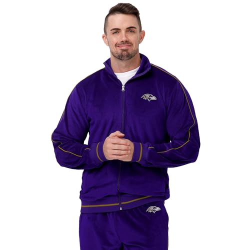 FOCO Men's Baltimore Ravens NFL Logo Tracksuit Soft Velour Sweatsuit Zip Up Jacket Top, Team Color