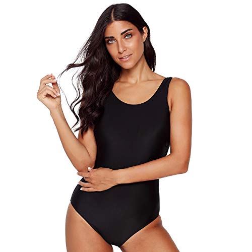 Wallfire Maiô feminino de uma peça, cruzado na frente, com controle de barriga, monoquíni, Preto, XG
