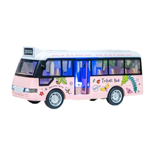 DuskHaven Spielzeugbus für Kinder, Trägheitsantrieb, Robustes Fahrzeug, Bus mit Geräuschen Und Lichtern, Spielzeugauto Modell für Jungen, Rosa