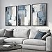 Large Framed Blue and Grey Abstract Wall Art for Living Room, 3 Piece Modern Canvas Prints Paintings Artwork for Walls, Minimalist Abstract Pictures Wall Decor for Hallway Office Bedroom 24x36 In