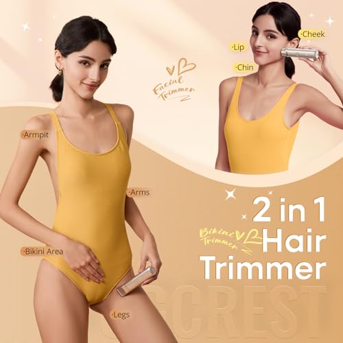 Image of VG VOGCREST Bikini Trimmer for Women: 2-in-1 Rechargeable Painless Body Shaver - Portable Travel-Friendly Pubic Grooming Kit for Underarm Leg Arm