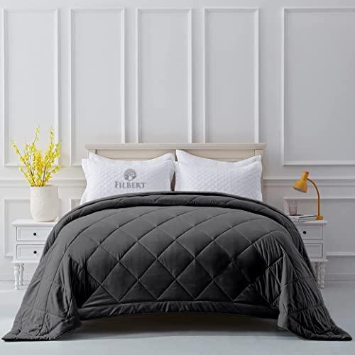 Image of Filbert Microfiber 250 GSM Diamond Stitch Double Bed Comforter Blanket for All Season Light Weight (92 inch x 106 inch Inches /233cm x 269cm) - Comforter King Size|Dark Grey