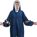 Jeere Dialysis Clothing Sweatshirts with Arm Zipper, Flannel Fleece Oversized Wearable Blanket, Gifts for Dialysis Patients(Dark Blue)