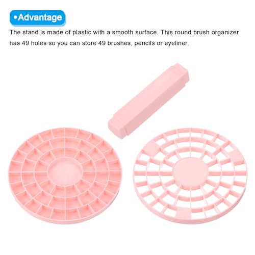 Image of PATIKIL 1pcs Paint Brush Holder, 49 Holes Plastic Paint Storage Desk Stand, Round, Pink