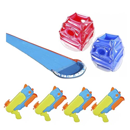 BANZAI Outdoor Power Party Pack - 2 Rasen-Wasserrutschen & 1 Bump & Bounce Body Bumpers 2er Set & 6 Wasserblaster kompatibel mit NERF Super Soaker Wave Spray