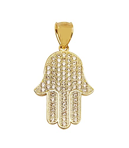 10k Yellow Gold Hamsa Pendant Hand of Fatima Charm 1.25 inch