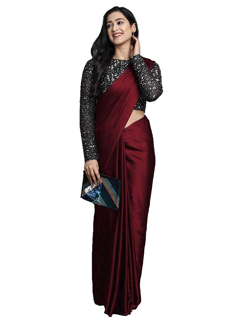 Mera Enterprise Women's Satin Silk Plain Saree