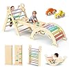41ke5 48+il - BlueWood Pikler Triangle Set 7in1 Foldable Baby Climbing Toys Wooden Montessori Climbing Set with Arch&Ramp&Ladder Baby Climber Indoor Jungle Gyms for Toddlers Montessori Toys - Rainbow