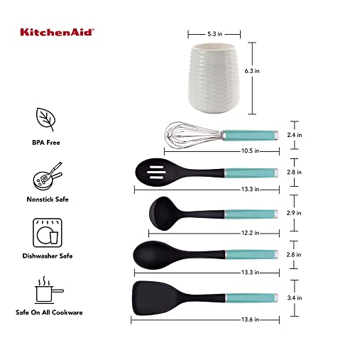 KitchenAid Conjunto de ferramentas e gadgets com pote de barro, 6 peças, azul piscina