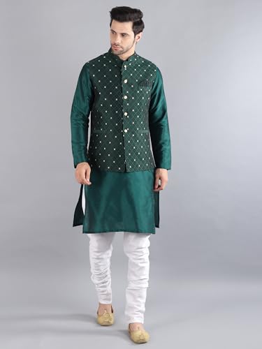 Image of Uri and MacKenzie Men's Silk Blend Kurta Pajama with Designer Ethnic Nehru Jacket /Modi Jacket