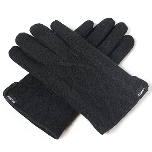 CACUSS Damen Winter Wolle Strickhandschuhe Touchscreen Texting Fingerspitzen mit warmem Fleecefutter (S0083 schwarz-XL, XL) Cover