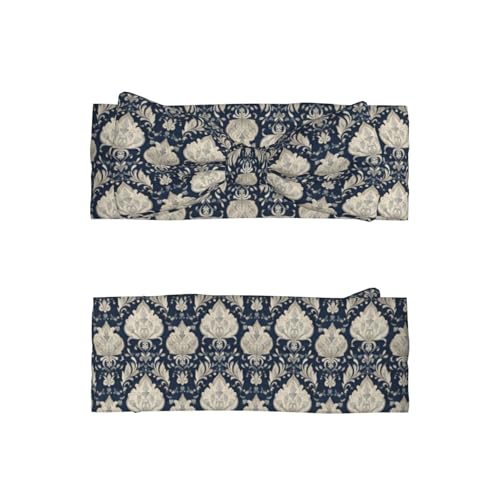 Vintage Blue Damask Print Baby Girl Bows Headbands Baby Girls Newborn Headbands Infant Toddlers 0-6 Months2