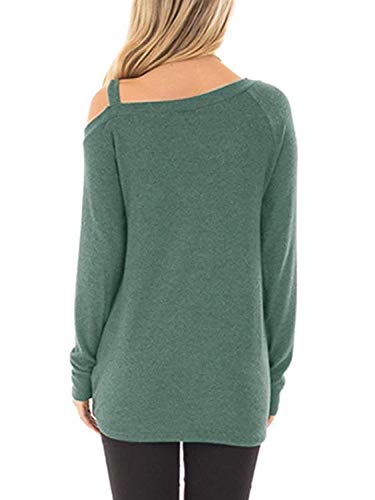 Famulily Women's Plain Off Shoulder Long Sleeves Side Knotted T-Shirts Fall Tops Green Xl #TOP3