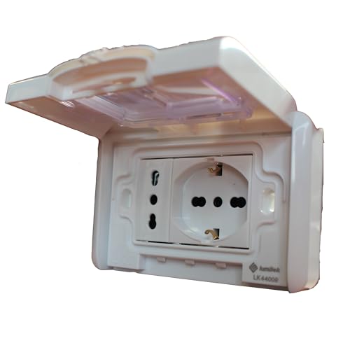 Kit Schuko Polivalente + Presa Bipasso, Kit Incasso IP55 Impermeabile, Premontato per Scatola 503, Presa Schuko 2P+T 10/16A