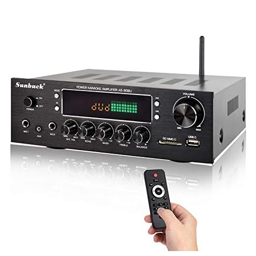 Wireless Bluetooth Home Audio Amplifier – 400W Dual Channel Home Theater Sound Compact Stereo Receiver System w/FM Radio, USB/SD, AUX, RCA, Mic in, Remote Control for Sweet Sound. (Sunbuck AS-90BU)