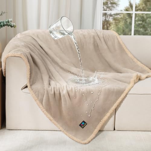 Image of Waterproof Pet Blanket, Liquid Pee Proof Dog Blanket for Sofa Bed Couch, Reversible Sherpa Fleece Furniture Protector Cover for Small Medium Large Dogs Cats, Grey White Large(65 inch x 57 inch)