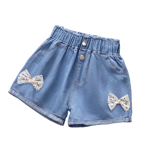 Pantalones cortos de mezclilla de verano para niñas 2026 con bordado de mariposas y flores – Pantalones deportivos de moda casual para correr pantalones deportivos negros, Negro , 6-7 años