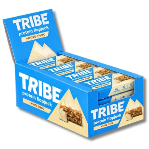 Image of TRIBE Protein Flapjack White Choc Chip (12 x 50g) | High Protein Vegan & Gluten Free Snack | Energy Bar | Plant Based Healthy Snack | 7g Protein & 6g Fibre | Dairy Free & Natural