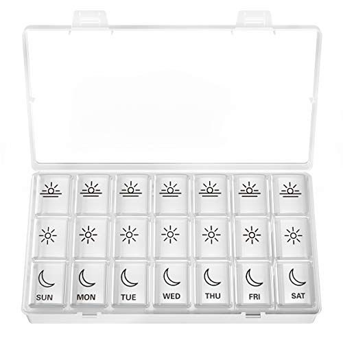 Image of BUG HULL Weekly Pill Organizer 3X a Day, Daily 7 Day Medicine Pill Organizer 3 Times a Day, Travel Pill Case Container for Vitamins, Supplements