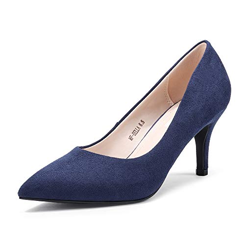 Mofri Women's Low Stiletto Heel Dress Office Pumps Pointed Toe Kitten Heels Wedding Pump Shoes
