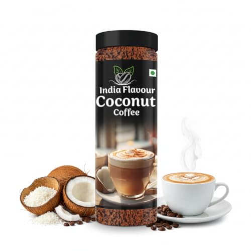 India Flavour Coconut Coffee Plastic Bottle| Exotic Instant Coffee Powder, No Chicory | 100 Gm coffee, 50 Servings