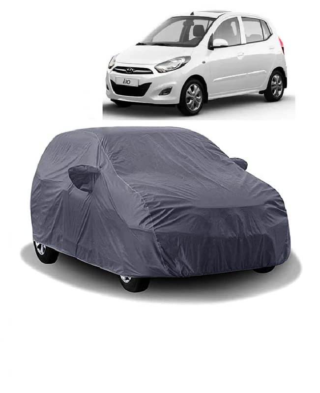 Carigiri Grey Car Body Cover for Hyundai i10(Triple Stitched,Mirror Pockets,UV Resistant,Dustproof)(Models-2007, 2008, 2009, 2010, 2011, 2012)