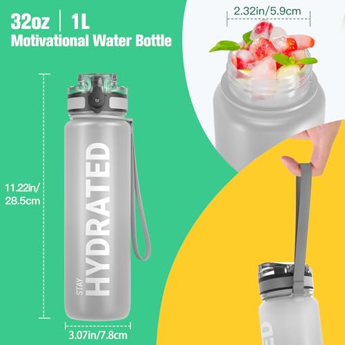 Image of Sahara Sailor Water Bottle, 32oz Motivational Sports Water Bottle with Time Marker - Times to Drink - Tritan, BPA Free, Wide Mouth Leakproof, Fast Flow Technology with Clean Brush (1 Pack) 1000 ml