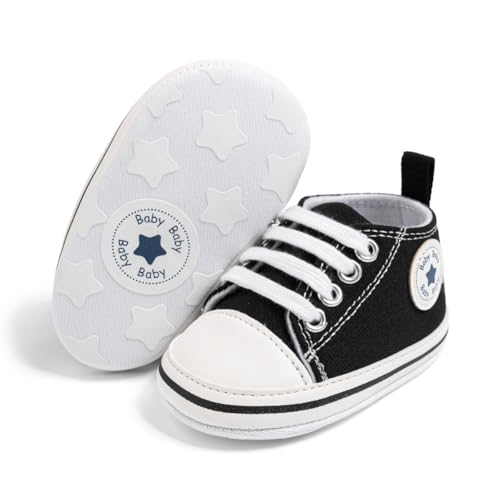 Image of KIDSUN Unisex Baby Boy Girl Canvas Sneaker Soft Sole Infant Lace up Newborn Ankle Toddler First Walkers Crib Shoes