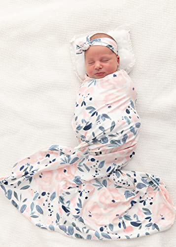 Vollmic Newborn Baby Girl Receiving Blanket Swaddle Blanket Stretchy Knit Swaddle Set With Matching Headband (Ink Pink) #TOP2