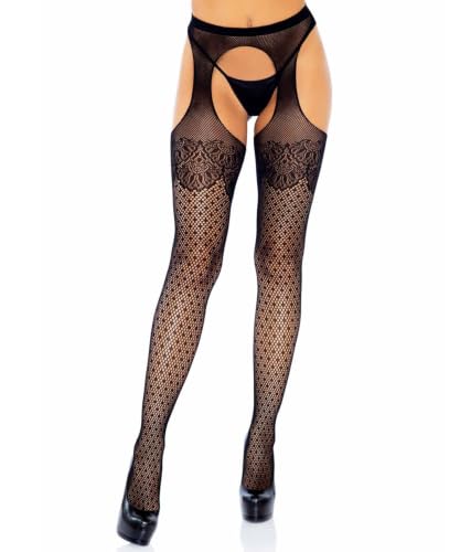 Image of Leg Avenue Women's Fishnet Stockings With Attached Garter Belt