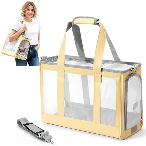ALLSOPETS Borsa Trasporto per Cani e Gatti Piccoli – Pieghevole, Leggera e Traspirante con Materassino Removibile, Borsa a Tracolla Confortevole per Viaggi e Uso Quotidiano (Giallo Crema)