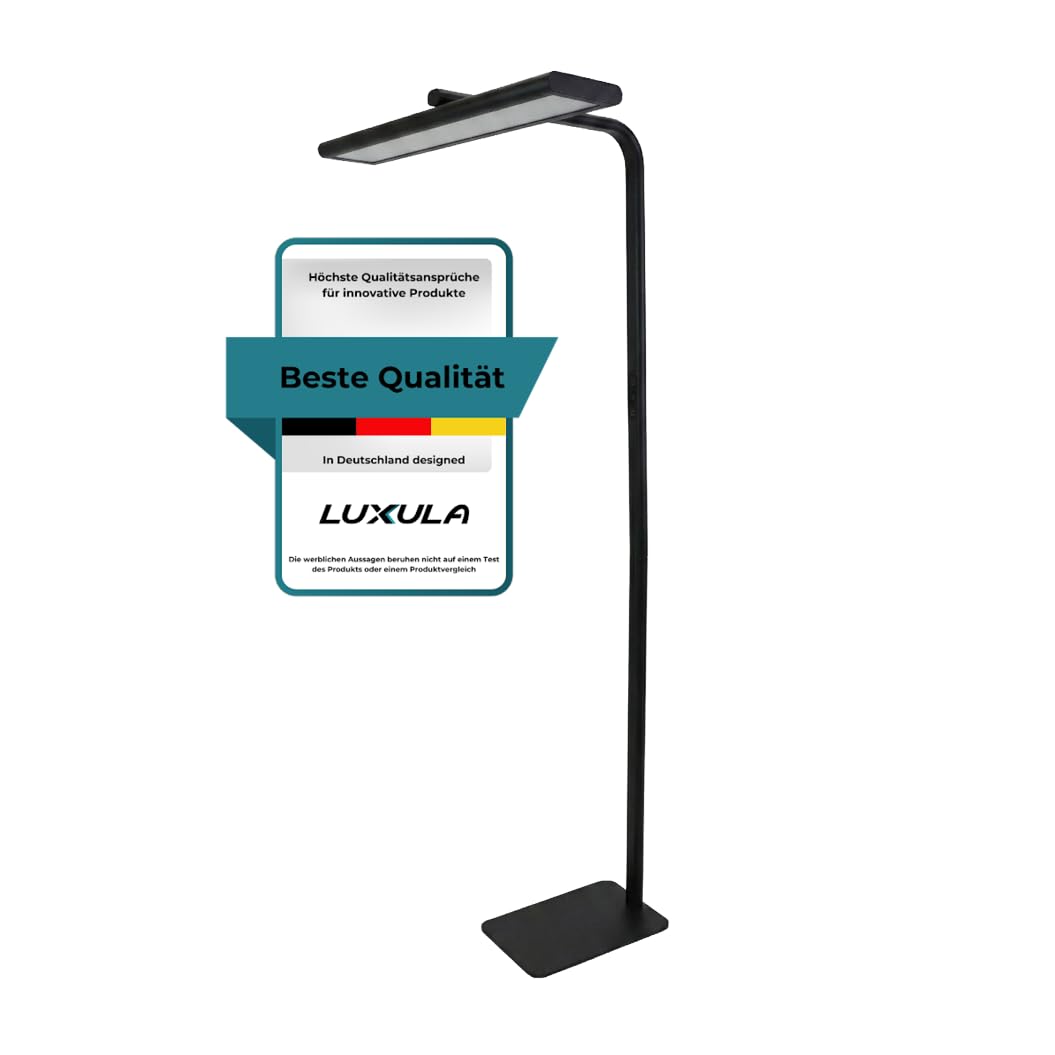 LUXULA LED Büro-Stehleuchte dimmbar, 60 W 3500 lm, 4000K Neutralweiß, Up/Downlight, UGR<16, CRI98, Touchbedienung, blendfreies Licht, Monitor, Büro, Arbeitszimmer, Homeoffice, modernes Design, Schwarz