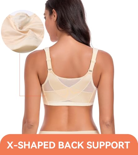Lemorosy Women's Full Coverage Plus Size Front Closure Posture Back Non-Padded Wireless Support Minimizer Bra2