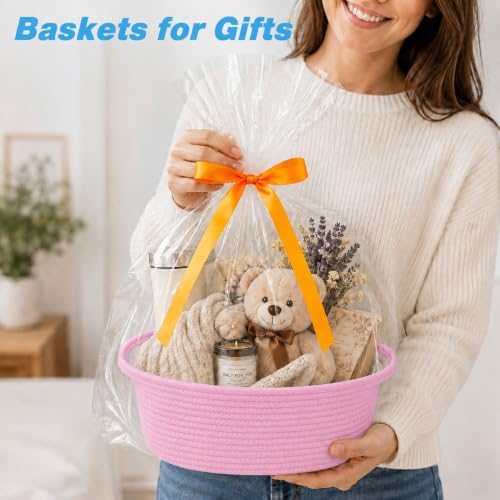 Image of Empty Gift Basket with Gift Bag & Ribbon, Woven Rope Basket, 12x8x5 inch