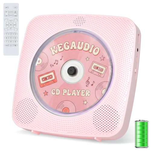 Image of CD Player Portable Bluetooth Rechargeable: CD Players for Home Kegaudio 1800mAh Desktop Wall CD Player with Speakers with Dust Cover FM Radio USB Remote Control