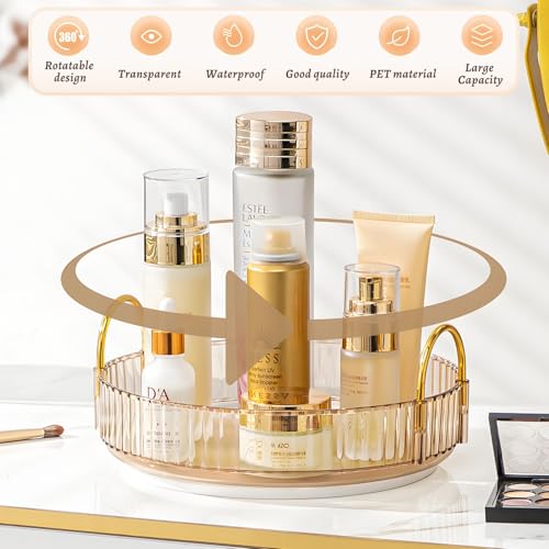 Make Up Kosmtik Organizer, 360° Drehbar Schminktisch Organizer, Multifunktion Schmink Aufbewahrungssystem Skincare für Dresser Schlafzimmer Badezimmer, 1 Schicht, Bernstein 3